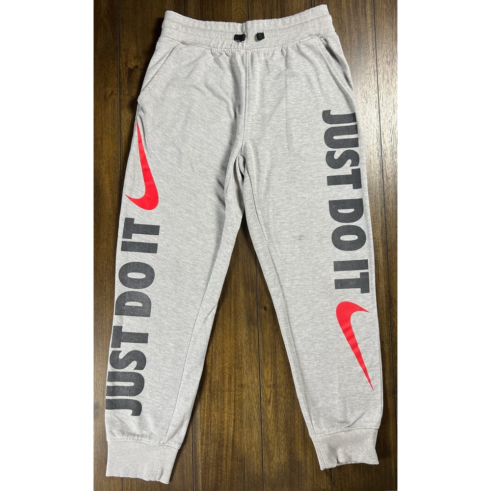 Nike Just Do It Joggers Mens Medium Gray Graphic Logo Sweatpants Inseam 29